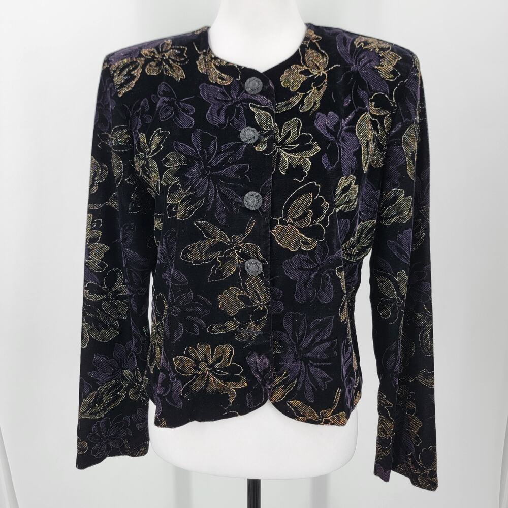 Norton McNaughton Velvet Jacket Womens 6 Glitter Black Gold Purple Vintage